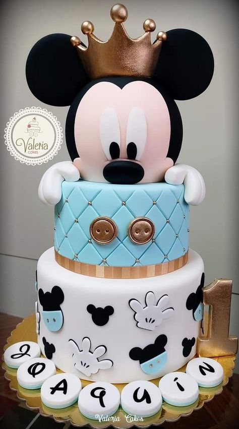 Baby Shower Mickey Bebe, Mickey Mouse Torte, Baby Mickey Cake, Simple Cake Design, Mickey Birthday Cakes, Γενέθλια Mickey Mouse, Whimsical Cake, Mickey Baby Showers, Mickey Cake