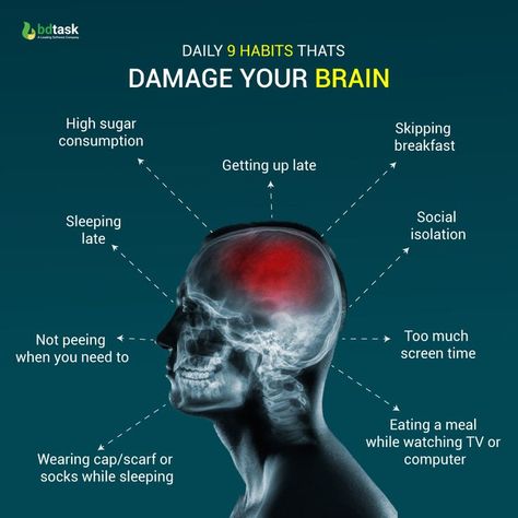 Daily 9 Habits That Damage Your Brain Brain Gym For Kids, Brain Memory, Brain Facts, Health Pictures, Boost Testosterone, Medical School Essentials, Energy Healing Spirituality, Medical Anatomy, Healthy Advice