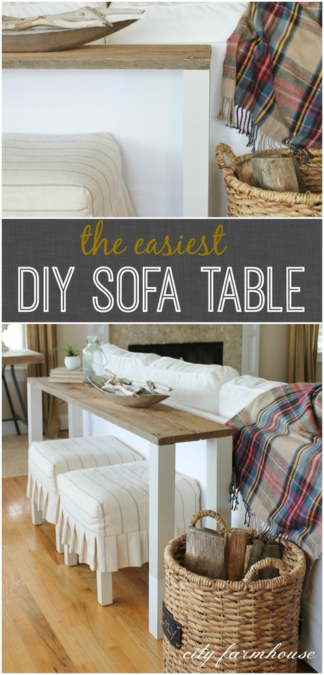 DIY  Dipped Sofa Table Using Reclaimed Wood- The Easiest Ever!!! September Projects, Wood Techniques, Farm Furniture, Meja Sofa, Wood Sofa Table, City Farmhouse, Cabin Decorating, Media Table, Apartment Goals