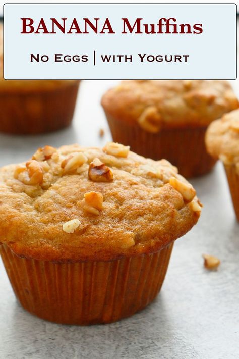 Banana Recipes Without Eggs, Banana Muffins No Butter, Muffins No Butter, Egg Free Banana Muffins, Muffins No Eggs, Eggless Banana Muffins, Banana Yogurt Muffins, Egg Free Muffins, Easy Banana Muffins