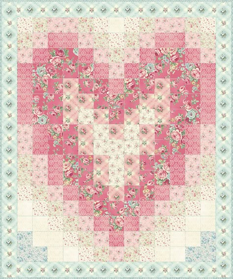 QUILT GATE  Project Patterns & Recipes RU2300 Pink And Grey Quilt Ideas, Pink And Green Quilts Ideas, Girly Quilt Patterns, Pretty Quilt Patterns, Pink Quilt Patterns Free, Quilting Patterns Free Templates, Quilt Pattern Simple, Heart Quilt Patterns, Watercolor Quilts