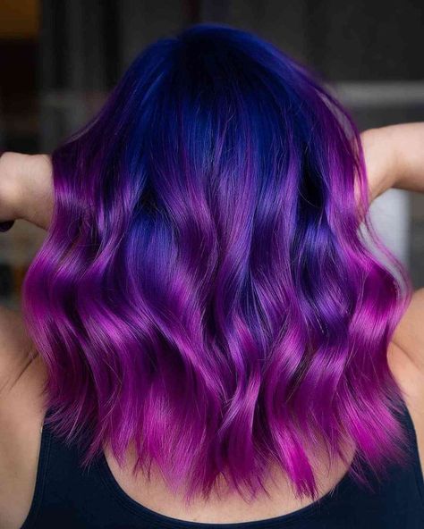 Were you looking for the eye-catching blue and purple hair for a modern style? This dark purple and bright blue with dark roots is a fresh hair color idea you can show to your stylist. Look through our collection and find the one that suits your taste. // Photo Credit: @curtiscolorshair on Instagram Purple And Blue Hair, Galaxy Hair Color, Blue And Purple Hair, Blue Purple Hair, Blue And Pink Hair, Pink Purple Hair, Pink Ombre Hair, Purple Ombre Hair, Blue Ombre Hair