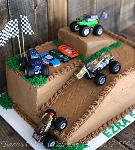 Monster Truck Birthday Cake...! https://www.facebook.com/Chacescakes Monster Truck Track Cake, Paw Patrol Monster Truck Cake, Cake Ideas For 4 Year Boy, Monster Truck Ice Cream Cake, Monster Truck Arena Cake, Grave Digger Monster Truck Birthday Cake, Monster Jam Birthday Cake Diy, Number 3 Monster Truck Cake, Monster Truck 3rd Birthday Cake