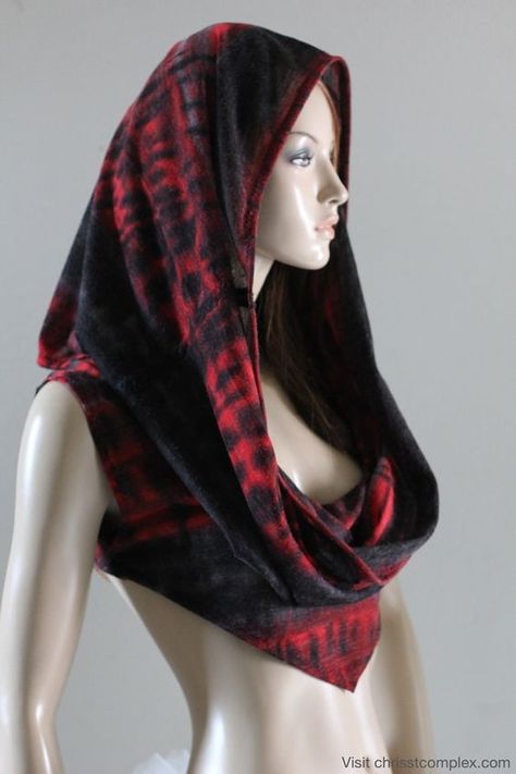 Hoodie Scarf, Goth Steampunk, Cowl Top, Solid Red, Grunge Goth, Neck Hoodie, Red And Grey, Black Crop, Goth Fashion