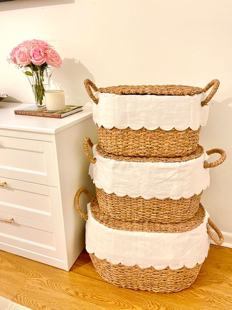 Bunny Williams Nesting Baskets, Nursery Wicker Baskets, Ballard Designs Nursery, Baskets For Nursery, Nursery Baskets Storage, Cute Storage Baskets, Nursery Basket Storage, Granddaughter Bedroom, Basket Storage Ideas