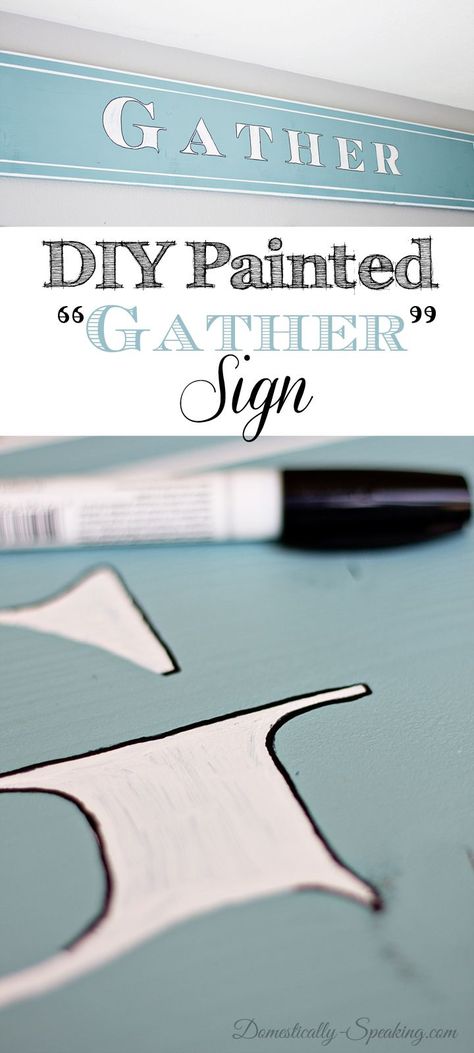 DIY Painted "Gather" Wood Sign  Learn how to make your own sign! Gather Wood Sign, Make Your Own Sign, Gather Sign, Artificial Christmas Garland, Upcycle Decor, Diy Craft Tutorials, White Lights, Kitchen Pictures, Home Decor Signs