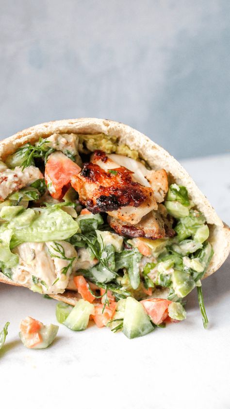 Pita Bread With Chicken, Creamy Chopped Chicken Salad Pita, Bbq Chicken Pita, Chicken Salad Pita, Mediterranean Style Chicken, Mediterranean Chicken Pita Pockets, Chicken Salad Pita Pocket, Chicken Pita Pockets, Pita Sandwich