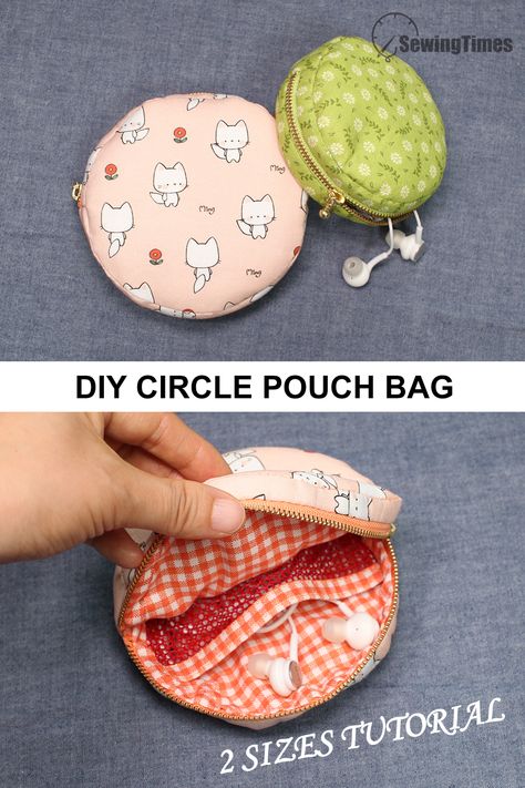 DIY CIRCLE POUCH BAG - 2 Sizes | How to Make a Cute Zipper Pouch Coin Purse [sewingtimes] Diy Coin Purse No Sew, Diy Pouch Bag, Tutorial Pochette, Diy Coin Purse, Coin Purse Pattern, Tutorial Sewing, Pouch Diy, Pouch Sewing, Pouch Tutorial