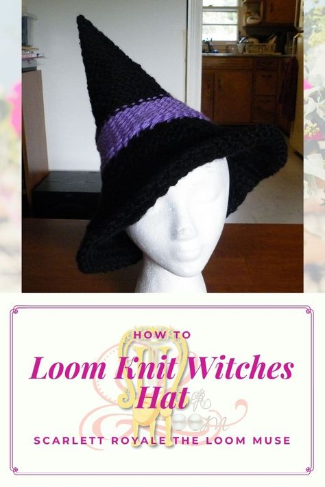 Click to get the video on how to make this witches hat on the loom!!! #loomknitting #loomknit #hat #pointyhat #witcheshat Circle Loom Projects Easy, Loom Knit Halloween, Wizard Hat Pattern, Alternative Knitting, Wizards Hat, Loom Knitting Patterns Free, Loom Knitting Patterns Hat, How To Loom Knit, Loom Knitting For Beginners