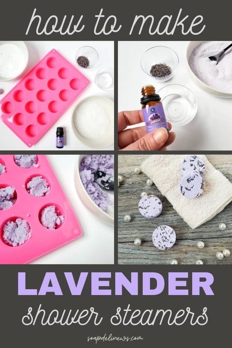 How to Make Lavender Shower Steamers without Citric Acid Summer Solstice Crafts, Lavender Essential Oil Blends, Shower Steamers Recipe, Steamers Recipe, Solstice Crafts, Lavender Shower Steamers, Shower Steamers Diy, Hard Crafts, Shower Melts