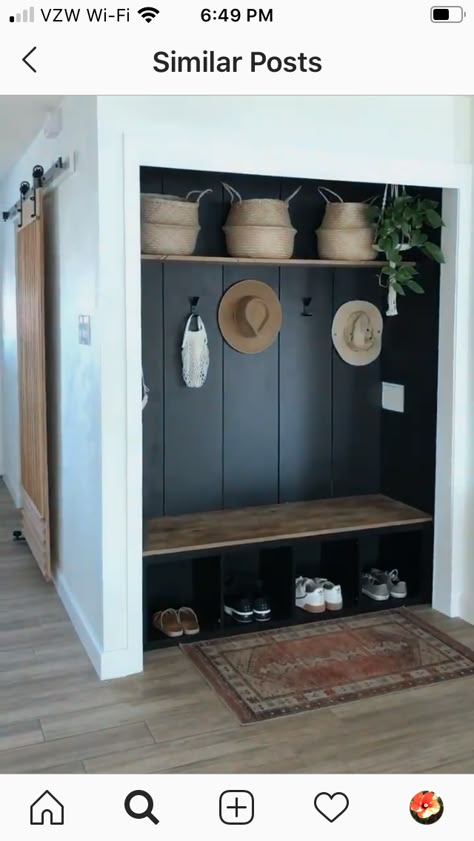 Closet Into Mudroom Entry Ways, Closet Turned Mudroom, Small Entry Closet, Entry Closet Makeover, Entry Closet Ideas, Coat Closet Ideas, Front Hall Closet, Small Mudroom Ideas, Mudroom Remodel