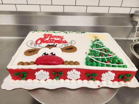 Christmas Cake Rectangle, Christmas Birthday Sheet Cake, Winter Sheet Cake Designs, Christmas Square Cake, Christmas Sheet Cakes Decorated, Christmas Sheet Cake Designs, Square Christmas Cake, Christmas Sheet Cake, Cake 2023