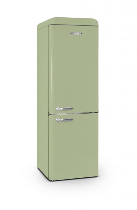 Réfrigérateur vintage combiné 304 L vert amande de Schneider - SCB300VVA Ubaldi 922€ Vintage Refrigerator, La Forge, Thermostat, Refrigerator, Green, Quick Saves