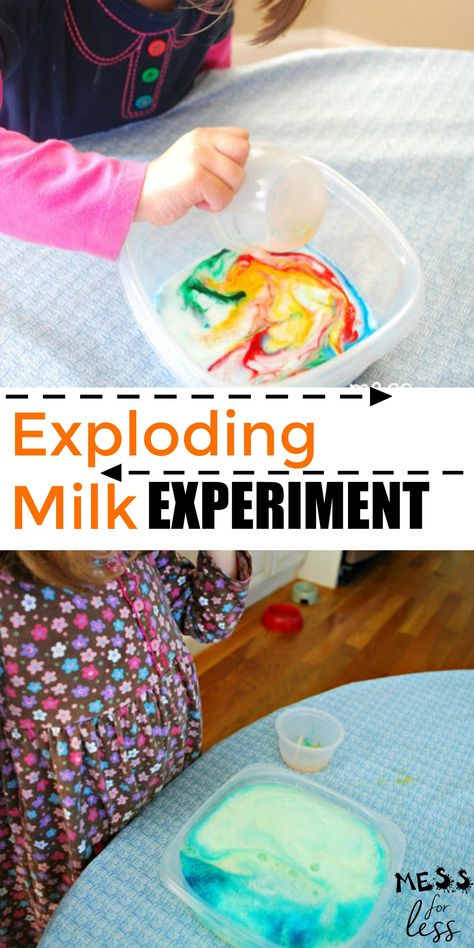 Experiments For Kids Easy, Milk Experiment, Milk Science Experiment, Community Helpers Preschool Activities, Science Experiments Kids Easy, Kitchen Science, Science Experiments For Kids, Steam Ideas, Kids Milk