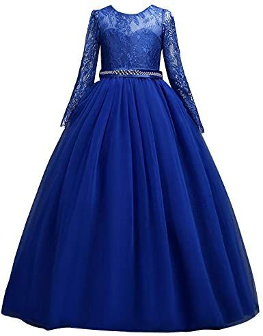 IZKIZF Girls 3/4 Sleeves Floor Length Tulle Vintage Lace Bridesmaid Dress Birthday Pageant Party Evening Gown Materials Gown Style, Long Sleeve Bridesmaid Dress, Timeless Wedding Dress, African Dresses For Kids, Dress Tulle, Kids Frocks, Gowns For Girls, Wedding Dresses For Girls, Lace Bridesmaid Dresses