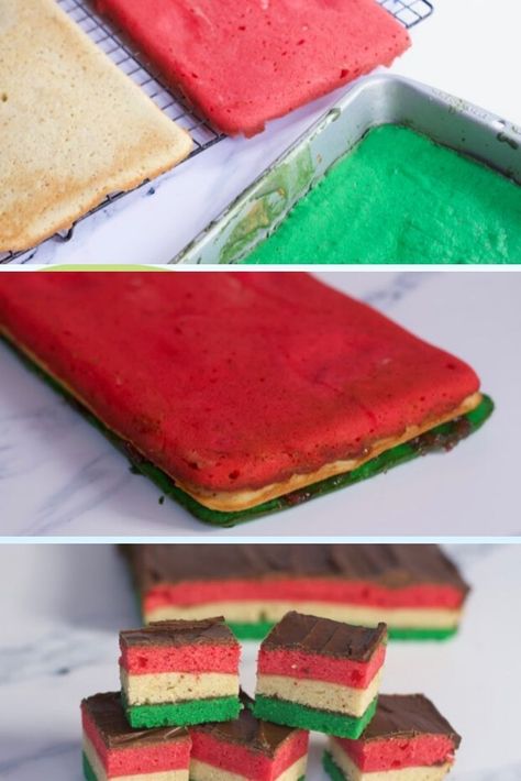 Fun Holiday Cookies, Cookies For A Cookie Exchange, Seven Layer Cookies, 7 Layer Cookies, Rainbow Cookies Recipe, Italian Cookie Recipe, Italian Rainbow Cookies, Easy Holiday Cookies, Rainbow Cookie