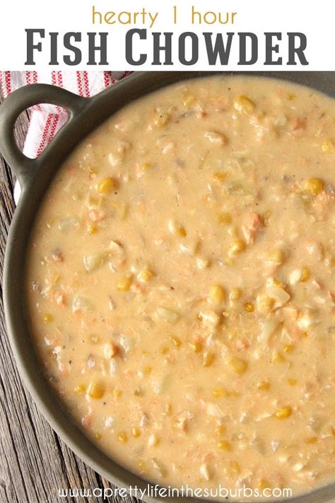 This Hearty Fish Chowder is a quick and easy soup you can serve up any night of the week in under an hour!  Serve it up with a salad and crusty bread! Chowders Recipes, Fish Chowder Recipe, Seafood Soups, Alfredo Lasagna, Corn Beef, Homemade Soups, Fish Chowder, Dinner Leftovers, Quick And Easy Soup