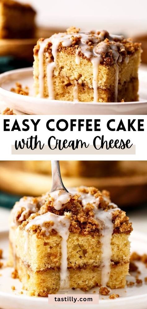 Discover the charm of this Simple Coffee Cake – a delightful combination of crumbly cinnamon streusel topping with a perfectly soft and moist texture, delicious cinnamon swirl, and sweet vanilla glaze topping. It is versatile and perfect for any occasion! Simple Coffee Cake, Coffee Cake With Cream Cheese, Easy Coffee Cake, Cinnamon Streusel Topping, Easy Honey Garlic Chicken, Cinnamon Streusel Coffee Cake, Thanksgiving Side Dishes Easy, Streusel Coffee Cake, Blueberry Topping