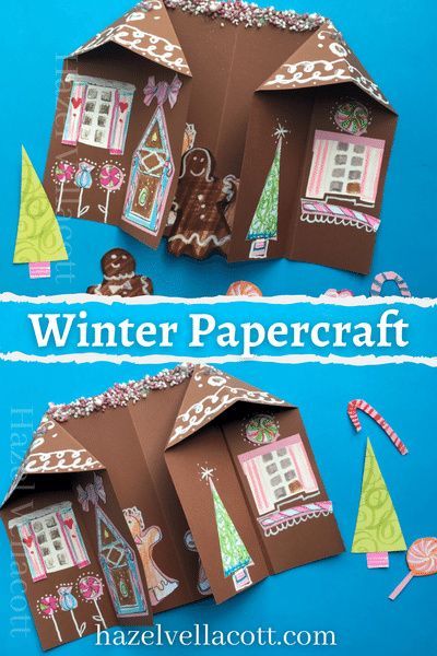 Origami Gingerbread House, Gingerbread House Art Project, Gingerbread House Art Projects For Kids, Gingerbread House Ideas For Kids, Gingerbread Art Projects For Kids, Christmas House Craft, Gingerbread Crafts For Kids, Gingerbread House Craft For Kids, Winter Art For Kids