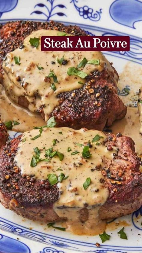 Crusted Steak Recipe, Beef Tenderloin Steaks, Steak Kebabs, Florentines Recipe, Sauce Au Poivre, Tenderloin Steak, Classic French Dishes, Preppy Kitchen, Romantic Dinner Recipes