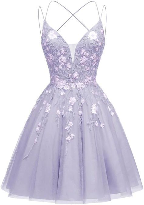 Light Purple Dress Short, Sanrio Games, Lavender Color Dress, Tulle Prom Dress Short, Dress For Teens, Floral Homecoming Dresses, Purple Party Dress, Formal Party Dresses, Homecoming Dresses Sparkly