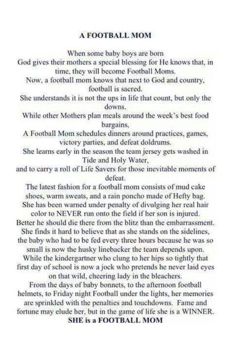 For all of you Football Mom's out there!! Football Poems, Football Mom Quotes, Football Banquet, Football Spirit, Senior Football, Football Cheer, Last Game, Football Love, Football Is Life