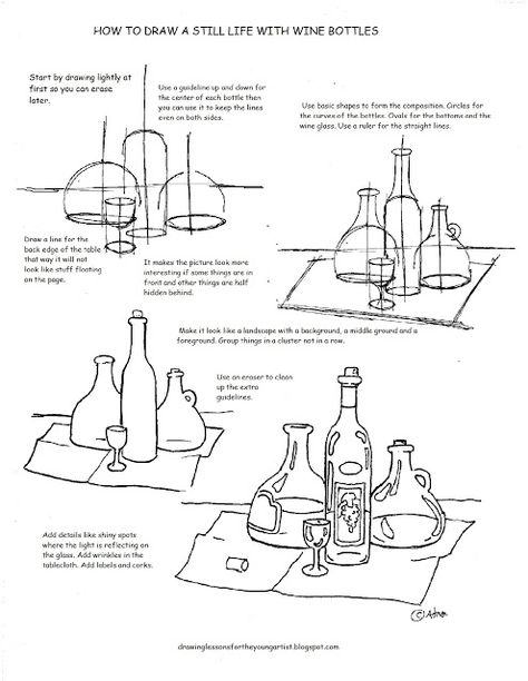 How to Draw Worksheets for The Young Artist: Printable How to Draw A Still Life… Still Life Sketch, Art Handouts, Life Sketch, Sketching Tips, Art Worksheets, Drawing Exercises, Basic Drawing, Art Teaching, Still Life Drawing