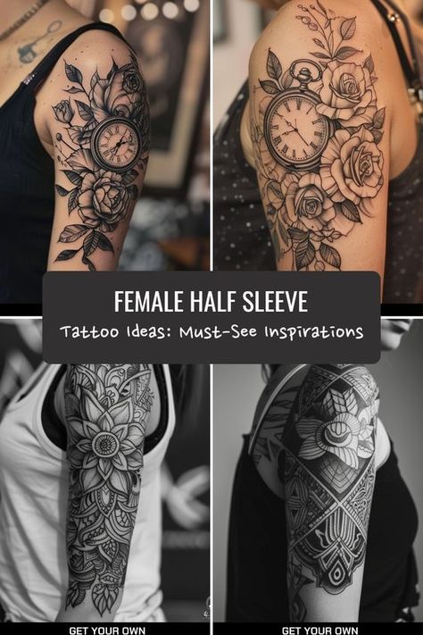 Discover stunning half sleeve tattoo ideas for women that exude elegance and style. Unleash your creativity with beautiful mandala designs and more. Embrace the trend with these classy tattoo inspirations today! Women Mandala Sleeve Tattoo, Large Shoulder Tattoos For Women, Half Sleeve Tattoo Mandala, Female Half Sleeve Tattoo, Sleeve Tattoo Ideas For Women, Mandala Tattoo Sleeve Women, Half Sleeve Tattoo Upper Arm, Female Half Sleeve, Half Sleeve Tattoo Ideas