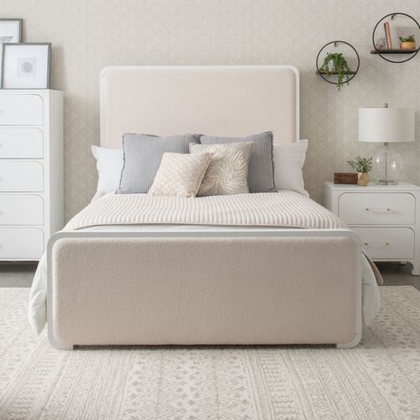 Coaster Bedroom Anastasia Boucle Upholstered Eastern King Panel Bed Pearl White and Beige thumb Modern Wooden Bed, Eastern King Bed, Tall Headboard, Queen Panel Beds, Upholstered Panel Bed, Bedroom Sets Queen, White And Beige, Beds And Headboards, Bedroom Panel