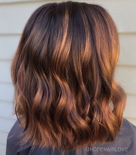 Copper Partial Balayage, Brown To Copper Balayage Short, Copper Brown Shoulder Length Hair, Bronze Hair Color Copper, Copper Balayage Short Hair Ombre Bob, Copper Balayage Short Hair, Copper Long Bob Hair, Copper Ombre Bob, Copper Red Balayage