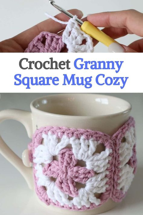 Granny Square Mug Cozy, Crochet Cup Coaster, Coaster Patterns, Crochet Mug Cozy, Crochet Cup Cozy, Coffee Cup Sleeves, Mug Cozy, Coffee Sleeve, Crochet Granny Square