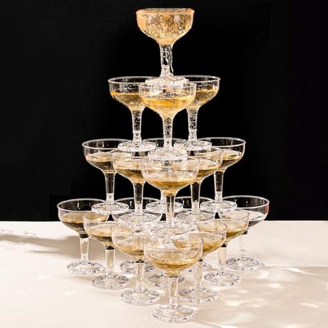 ZOMUIA 50 Pack Acrylic Champagne Coupe Glasses Plastic Champagne Tower for Party Wedding Martini Cocktail Glasses Reusable Champagne Cups for Wedding Birthday Party Anniversary, 5oz… Wedding Martini, Champagne Cups, Cups For Wedding, Wine Tower, Gold Plastic Plates, Plastic Wine Glasses, Diy Bachelorette Party, Champagne Coupe Glasses, Champagne Tower