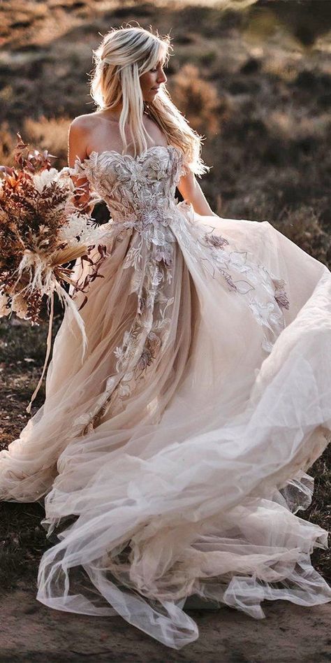 27 Bohemian Wedding Dress Ideas You Are Looking For ❤  bohemian wedding dress a line sweetheart strapless neckline floral appliques blush tali #weddingforward #wedding #bride Dresses Romantic, Wedding Dress Guide, Pretty Wedding Dresses, Boho Wedding Dress Lace, Dress Guide, Dream Wedding Ideas Dresses, Backless Wedding, Bohemian Wedding Dress, Backless Wedding Dress