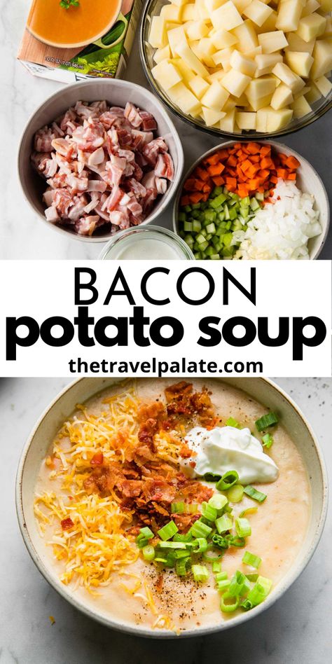 Easy Creamy Potato Soup Recipe, Bacon Potato Soup, Creamy Potato Soup Recipe, Bacon Soup Recipes, Homemade Potato Soup, Best Potato Soup, Potato Bacon Soup, Loaded Potato Soup, Bacon Potato