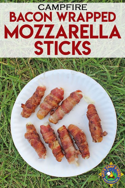 Grilled Bacon Wrapped Mozzarella Sticks Camping Recipe - Looking for a unique camping recipe with bacon that everyone will love? Try these Bacon Wrapped Mozzarella Sticks. They so tasty and are so super easy to grill over a campfire or on a grill at home. #cheesesticks #camping #LetsCampSmore #campingrecipe #grilled #bacon Bacon Wrapped Mozzarella Sticks, Bacon Wrapped Mozzarella, Grill Bacon, Campfire Snacks, Mozzarella Sticks Recipe, Recipe With Bacon, Bacon On The Grill, Bacon Appetizers, Easy Camping Meals