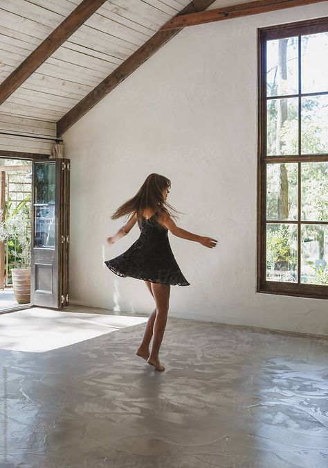 "Young Woman Twirling Dancing Alone" by Stocksy Contributor "Jodie Johnson Photography " Ribbon Dancing Photography, Woman Dancing Freely, Women Dancing Together, Dancing In Your Room, Dancing Under A Streetlight Aesthetic, Dance At Home, Dancing Alone, Solo Dance, Slow Dancing