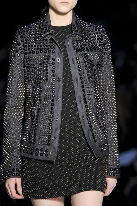 Black Studs Spread Collar Leather Button Up Jacket Leather Button Up, Celebrities Leather Jacket, Black Studs, Studded Leather Jacket, Performance Outfits, Diesel Black Gold, Studded Jacket, Leather Jacket Style, Moda Jeans