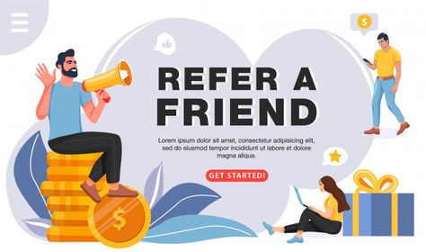 Multi Level Marketing Business, Refer And Earn, Friend Referral, Business Partnership, Promotion Design, Adobe Illustrator Graphic Design, Friends Illustration, Brochure Template Psd, Refer A Friend