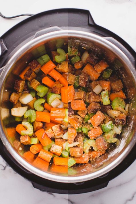 Instant Pot Vegan Tofu & Little Potato Stew - ilovevegan.com Tofu Beef Stew, Instant Pot Tofu, Tofu Dessert, Recipes Tofu, Tofu Stew, Instant Pot Vegan, Potato Stew, Vegan Instant Pot Recipes, Slow Cooker Beef Stroganoff