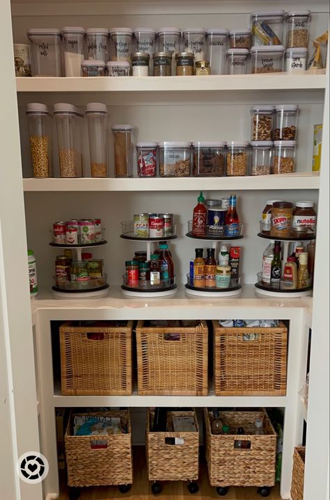 Kitchen Pantry Storage Containers, Pantry Organization Clear Containers, Snack Containers For Pantry, 3 Shelf Pantry Organization, Clear Bins For Pantry, Clear Containers For Pantry, Snack Closet Organized Pantry, Lazy Susan In Pantry, How To Store Cans In Pantry