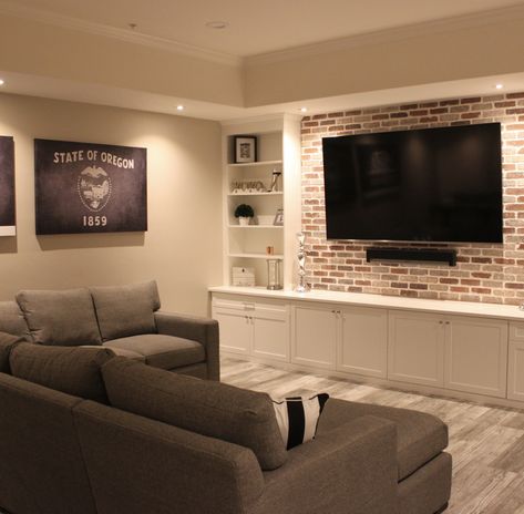 Room Basement Ideas Bedrooms, Basement Living Room Layout, Basement Multiple Tv Wall Ideas, Small Basement Tv Room, Basement Family Room Design Ideas, Basement Tv Room Ideas, Basement Entertainment Wall, Basement Tv Wall Ideas, Small Basement Living Room Ideas