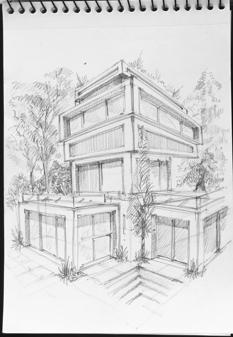 Two Point Perspective House, Perspective Drawing Buildings, Interior Architecture Sketch, Drawing Perspective, Exterior Sketch, Architecture Blueprints, Perspective Sketch, Architecture Drawing Sketchbooks, Perspective Drawing Architecture