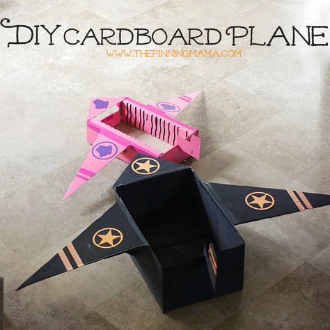 DIY Cardboard Plane made from upcycled cardboard boxes #shop Cardboard Plane, Cardboard Airplane, Carton Diy, Upcycle Crafts Diy, Valentine Mailbox, Disney Planes, Box Crafts, Airplane Birthday Party, Cardboard Box Crafts