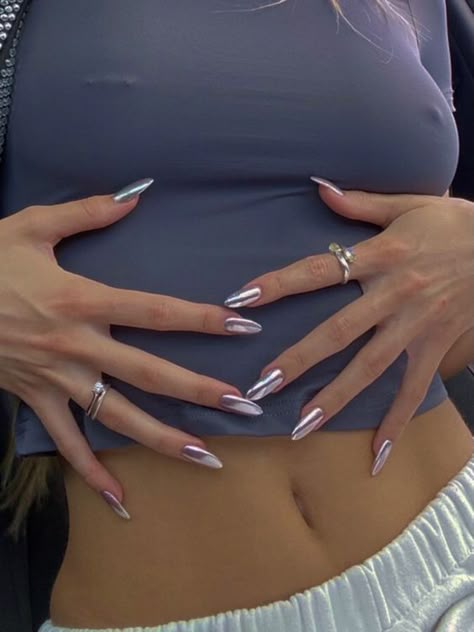 Silver Nails, A Woman, Nail Polish, Ring, Nails, Silver, Art