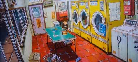 Laundry Shop, Color Script, Cartoon Background, Animation Background, Visual Development, Environment Design, Environment Concept Art, Environmental Art, Anime Background