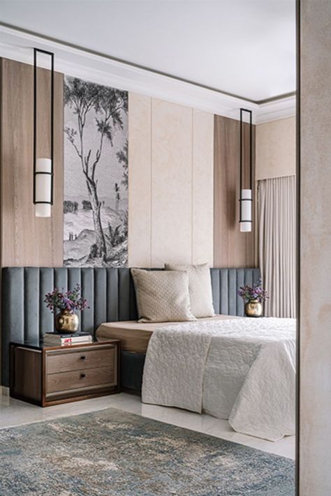 Veneer Panelling, Practical Bedroom, Living Room Lighting Design, Unique Bedroom Design, Bedroom Inspirations Minimalist, Unique Bedroom, Bedroom Wall Designs, Showroom Interior Design, Eclectic Bedroom