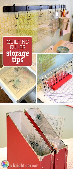 Sewing Room organization tips for storing tools and quilting rulers from A Bright Corner Sewing Room Organization Ideas, Ruler Storage, Quilt Room Organization, Sewing Tools Organizer, Quilt Sewing Room, Quilt Room, Sewing Room Inspiration, Sewing Room Storage, Sewing Spaces