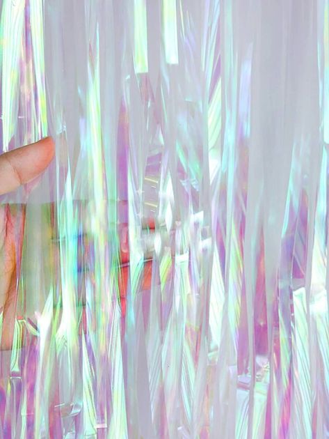 1pc Plastic Tassel Curtain, Holographic Fringe Rain Curtain For Birthday Party | SHEIN USA Holographic Decorations, Holographic Wedding, Holographic Party, Graduation Party Inspiration, Rain Curtain, Glitter Curtains, Birthday Deco, 25th Bday, Party Backdrops