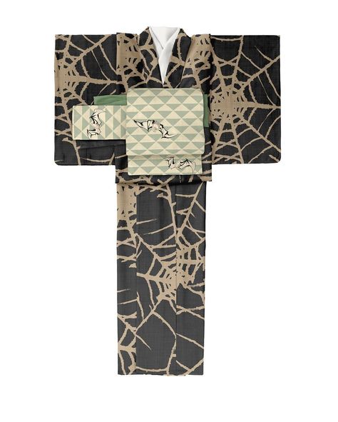 tanuki kimono — Jorogumo on its web kimono, paired with... Snake Scales, Japanese Traditional Clothing, Modern Kimono, Kimono Design, Japanese Kimono, Kimono Fashion, Historical Fashion, Textile Patterns, Spiders