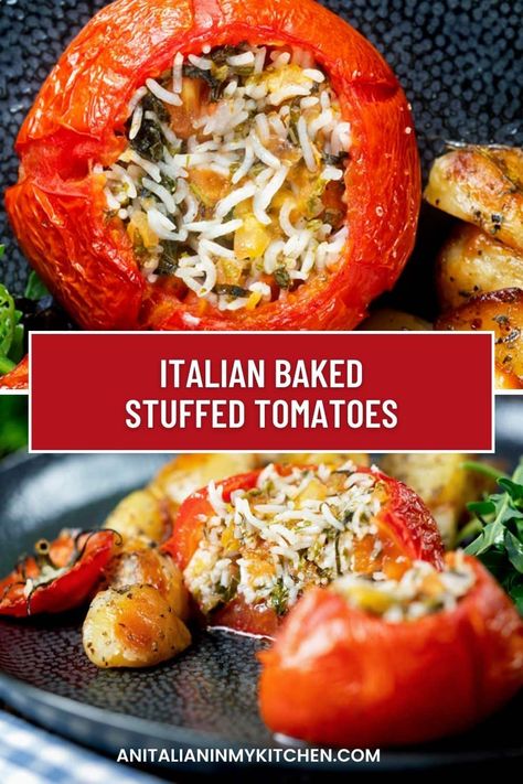 Stuffed Tomatoes With Rice, Stuffed Tomato, Fall Eats, Clean Eating Vegetarian, Tomato Recipe, Stuffed Tomatoes, Flavorful Vegetables, Baked Tomatoes, Vegetarian Salads